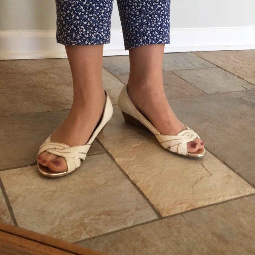 Anne Klein leather peep toe wedge